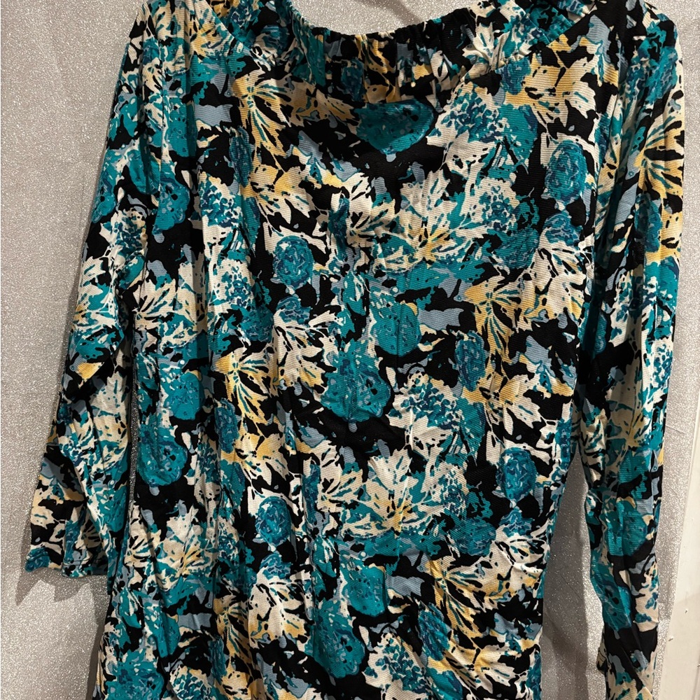 Style & Co. Blue and Black Abstract Blouse
